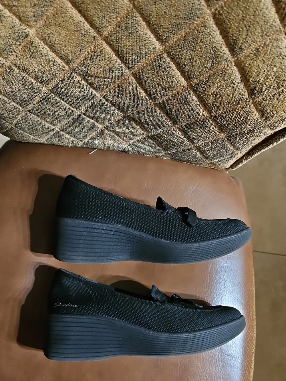 Skechers Relaxed Fit Parallel Lite Soaring Softly Slip On Wedges Shoes Black